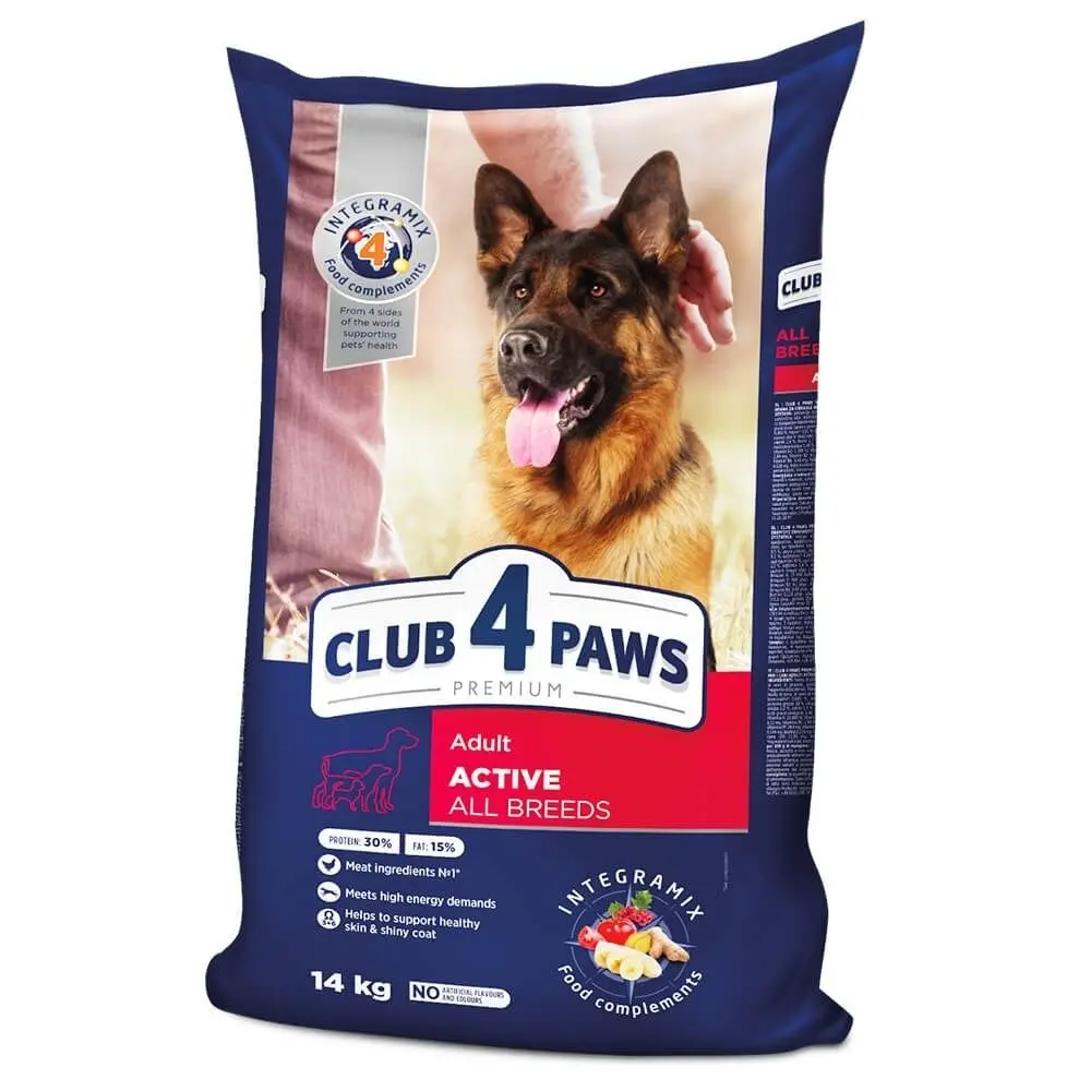Hrana uscata premium caini, Club 4 Paws Active Adult All Breeds, Pui, 14 kg