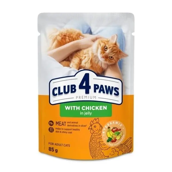 Hrana umeda premium pisici adulte, Club 4 Paws, Pui in Jeleu, 85 g