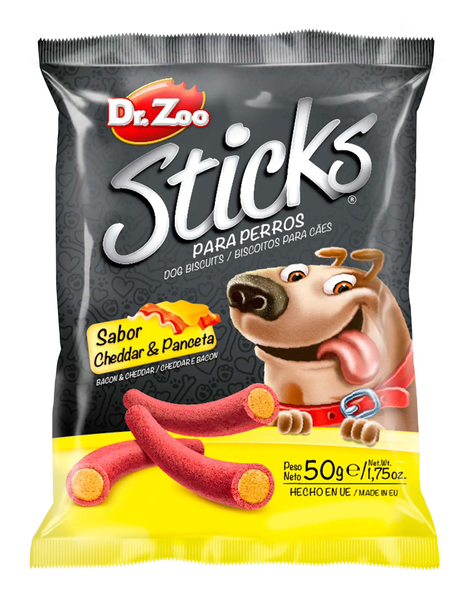 Dr Zoo Sticks, recompense caini, Cheddar si Bacon, 50 g