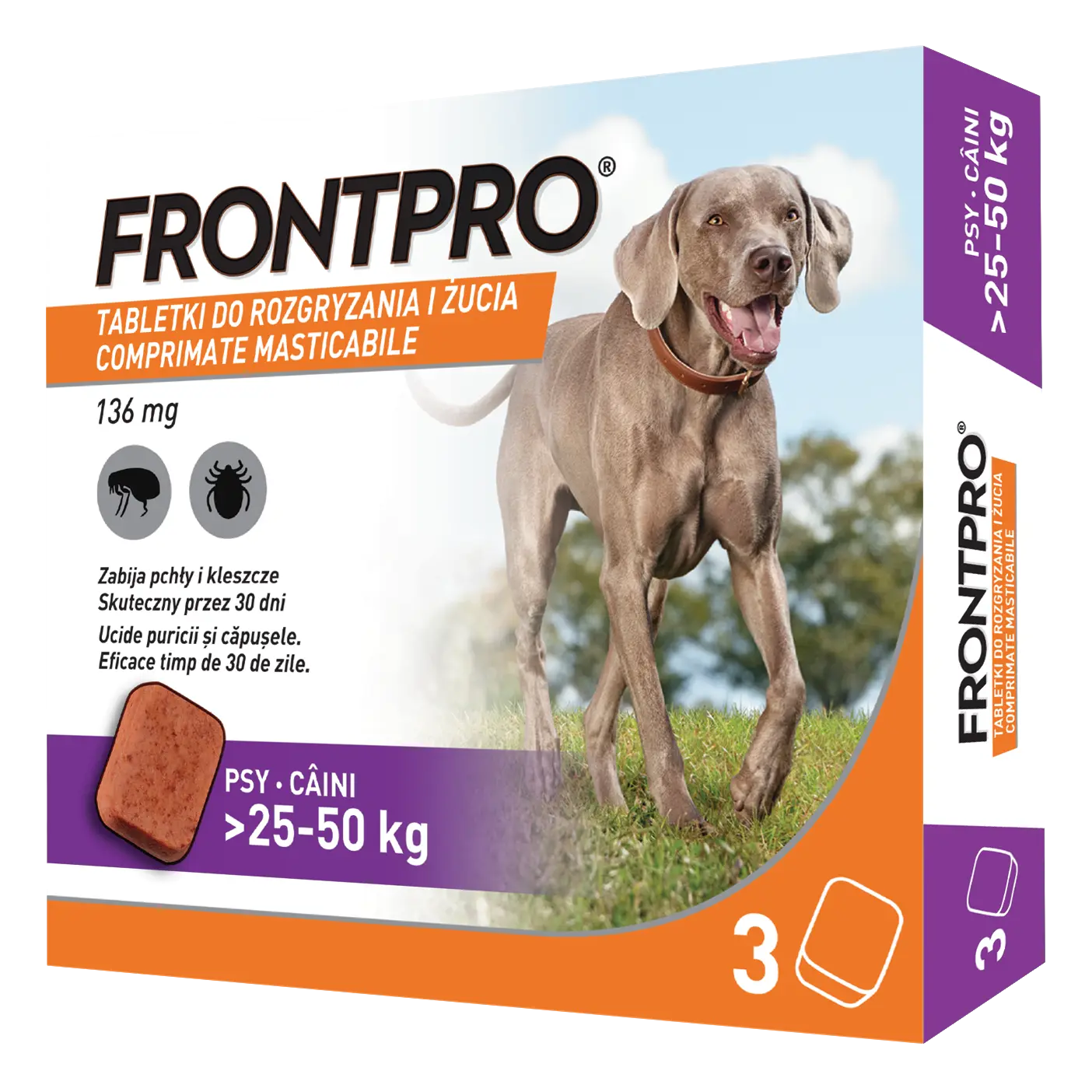 Comprimate masticabile antiparazitare caini, Frontpro XL, 136 mg, >25-50 kg