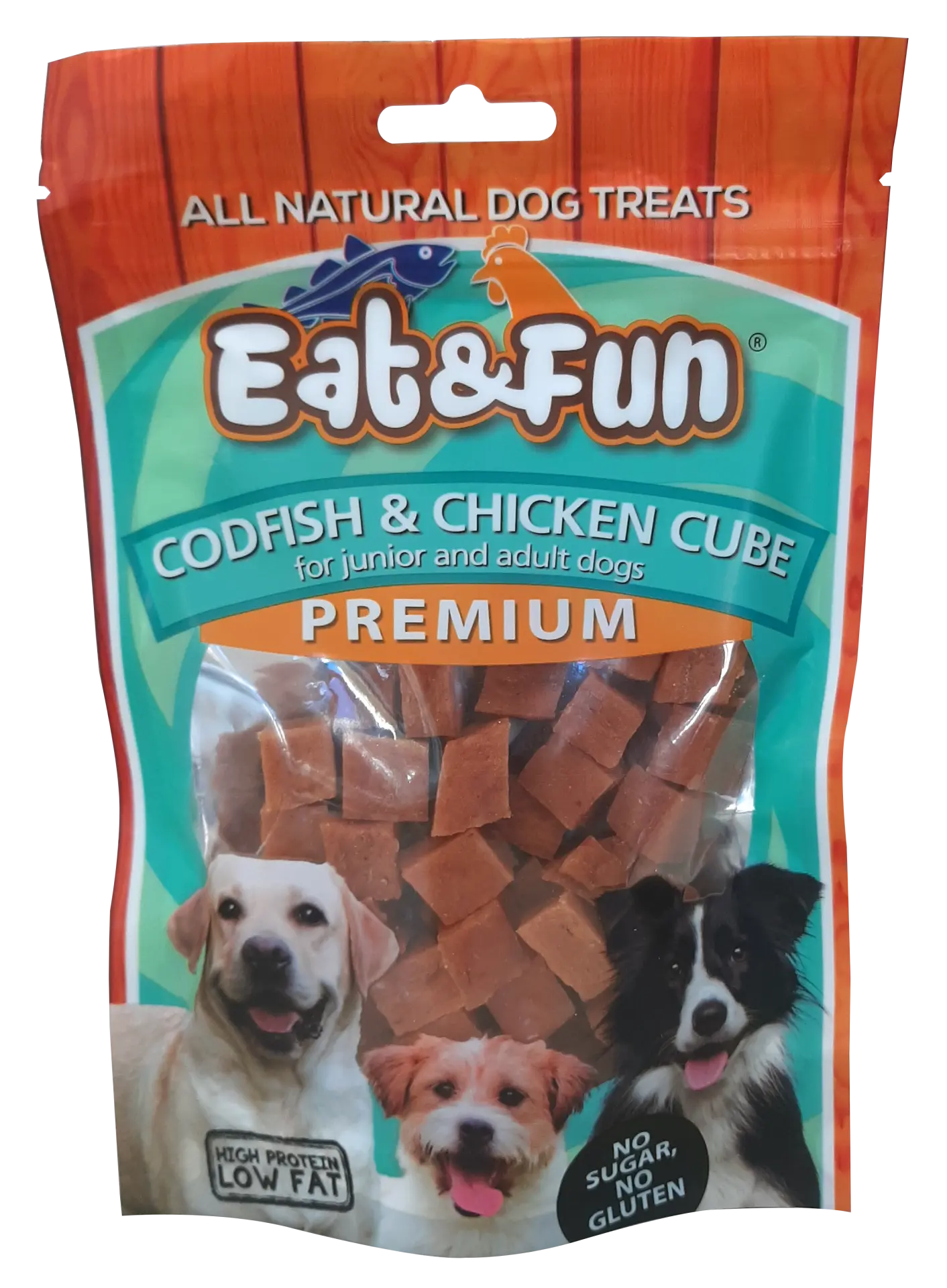 Recompense caini, Eat & Fun Codfish & Chicken Cube, 100 g