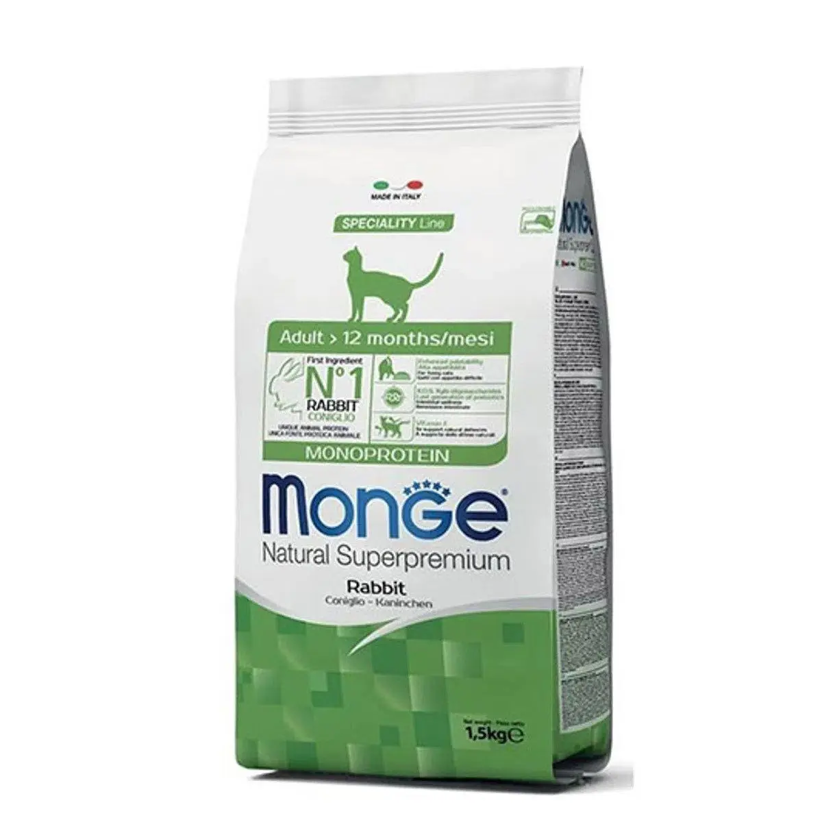 Hrana uscata pisici, Monge Natural Monoprotein Adult, Iepure, 1.5 kg