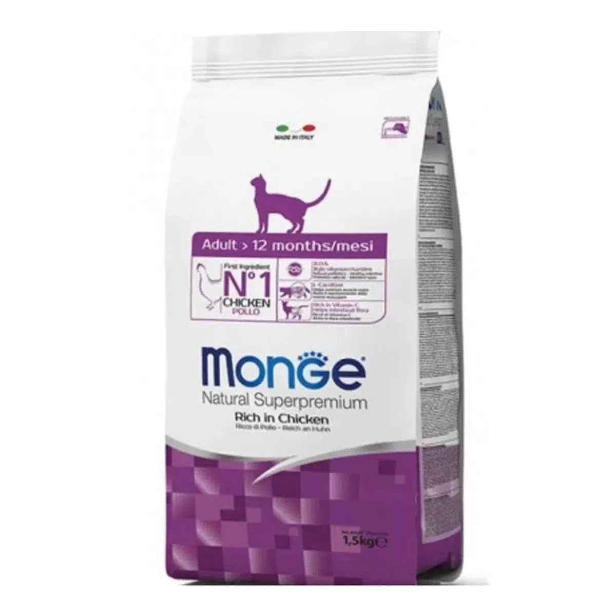 Hrana uscata pisici, Monge Natural Adult, Pui, 1.5 kg