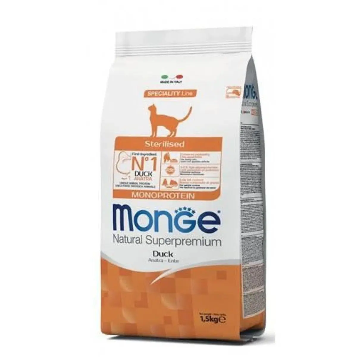 Hrana uscata pisici, Monge Natural Monoprotein Sterilised, Rata, 1.5 kg