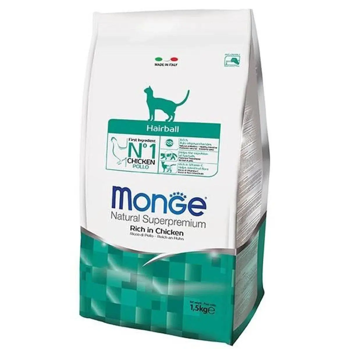 Hrana uscata pisici, Monge Natural Hairball, Pui, 1.5 kg