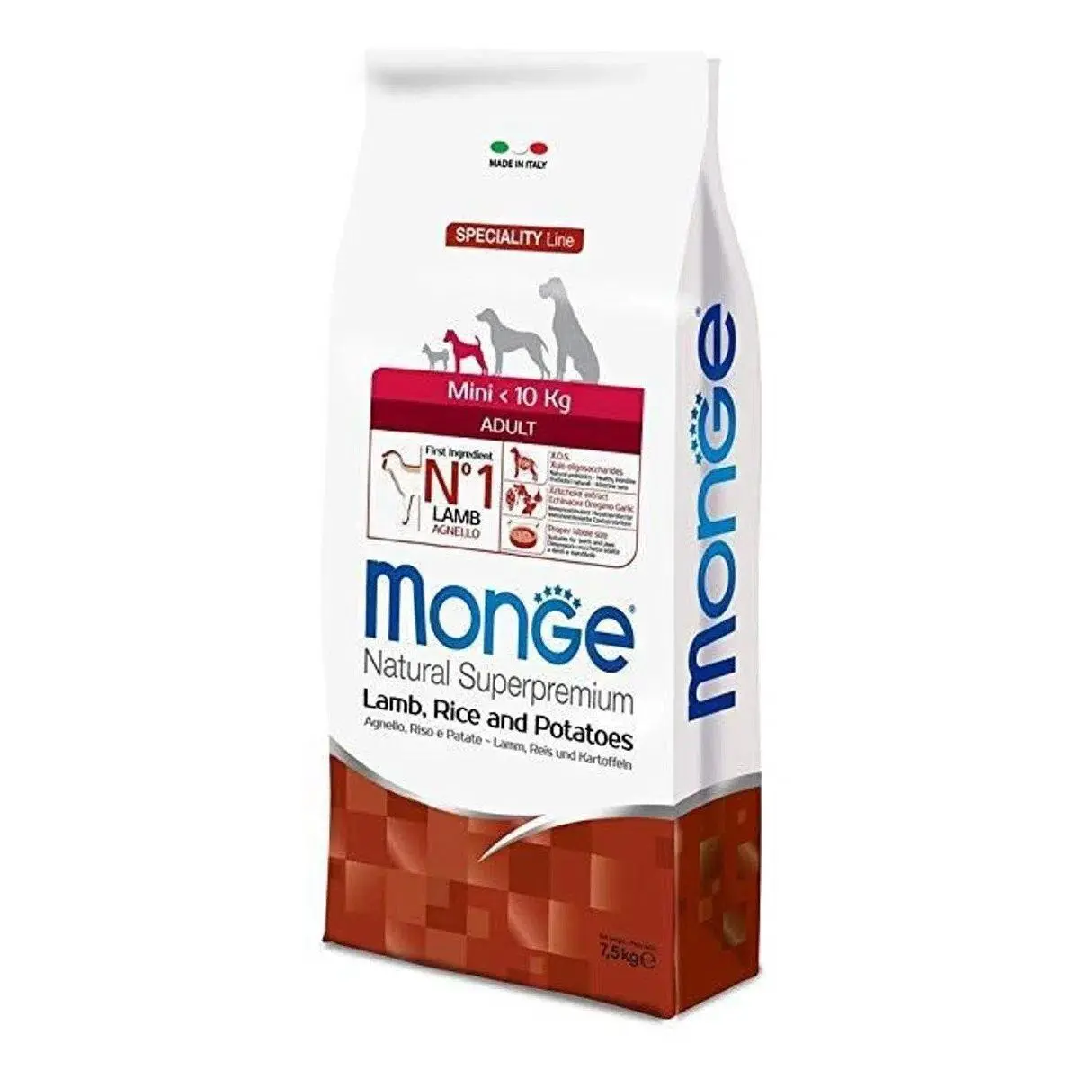 Hrana uscata caini, Monge Natural Superpremium Mini Adult, Miel, Orez & cartofi, 7.5 kg