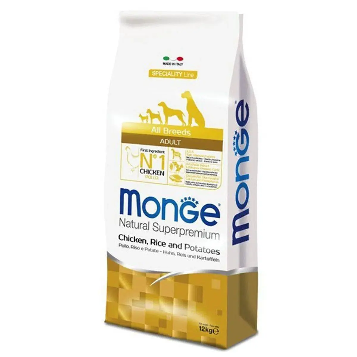 Hrana uscata caini, Monge Natural Superpremium All Breeds Adult, Pui, Orez & Cartofi, 12 kg