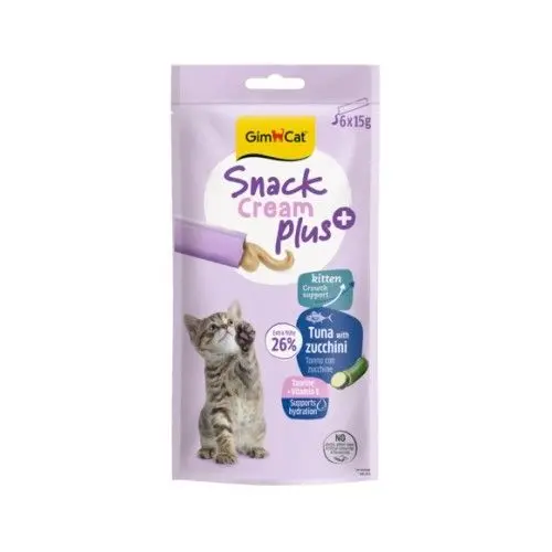 Recompense pisici junioare, GimCat Snack Cream Plus+, Ton si Zucchini, 6 x 15 g
