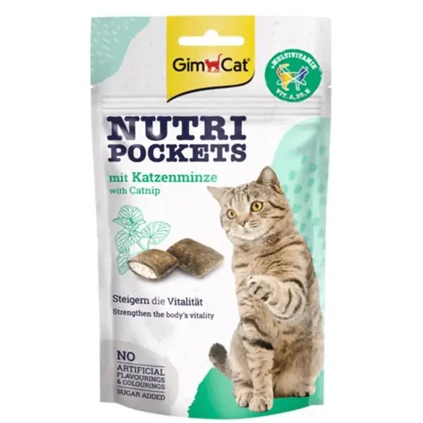 Recompense pisici, Gimpet Nutri Pockets cu Iarba Pisicii si Multivitamine, 60 g