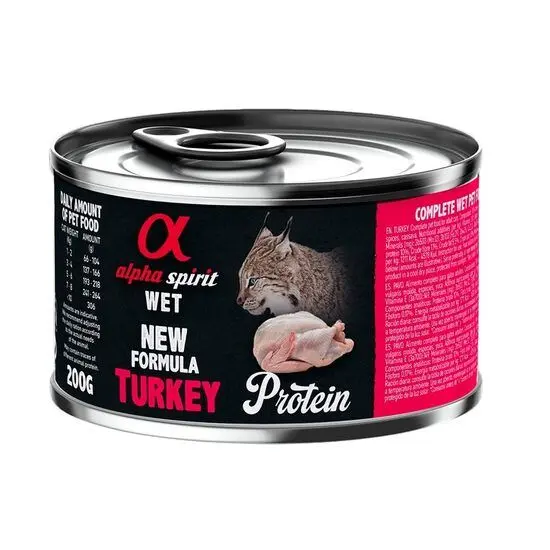 Hrana umeda Premium pentru pisica Alpha Spirit, cu curcan, 200 g