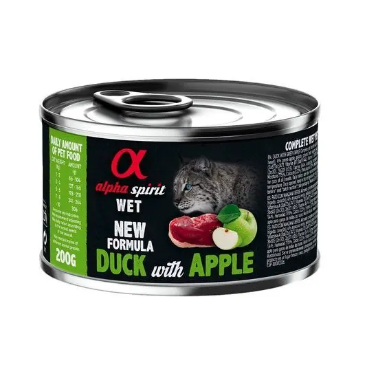 Hrana umeda Premium pentru pisica Alpha Spirit, cu rata si mar, 200 g