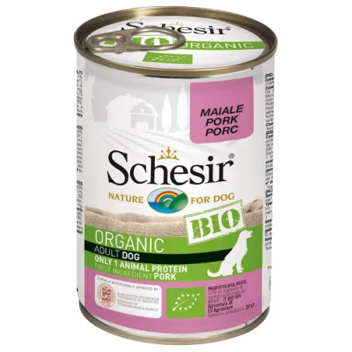 Hrana umeda caini, Schesir Dog Bio Porc, 400 g