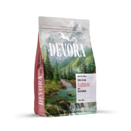 Hrana semi-umeda caini, Devora Dog Semi-Moist Adult Small Breed Grain Free, Somon, Caprioara & Rata, 4 kg