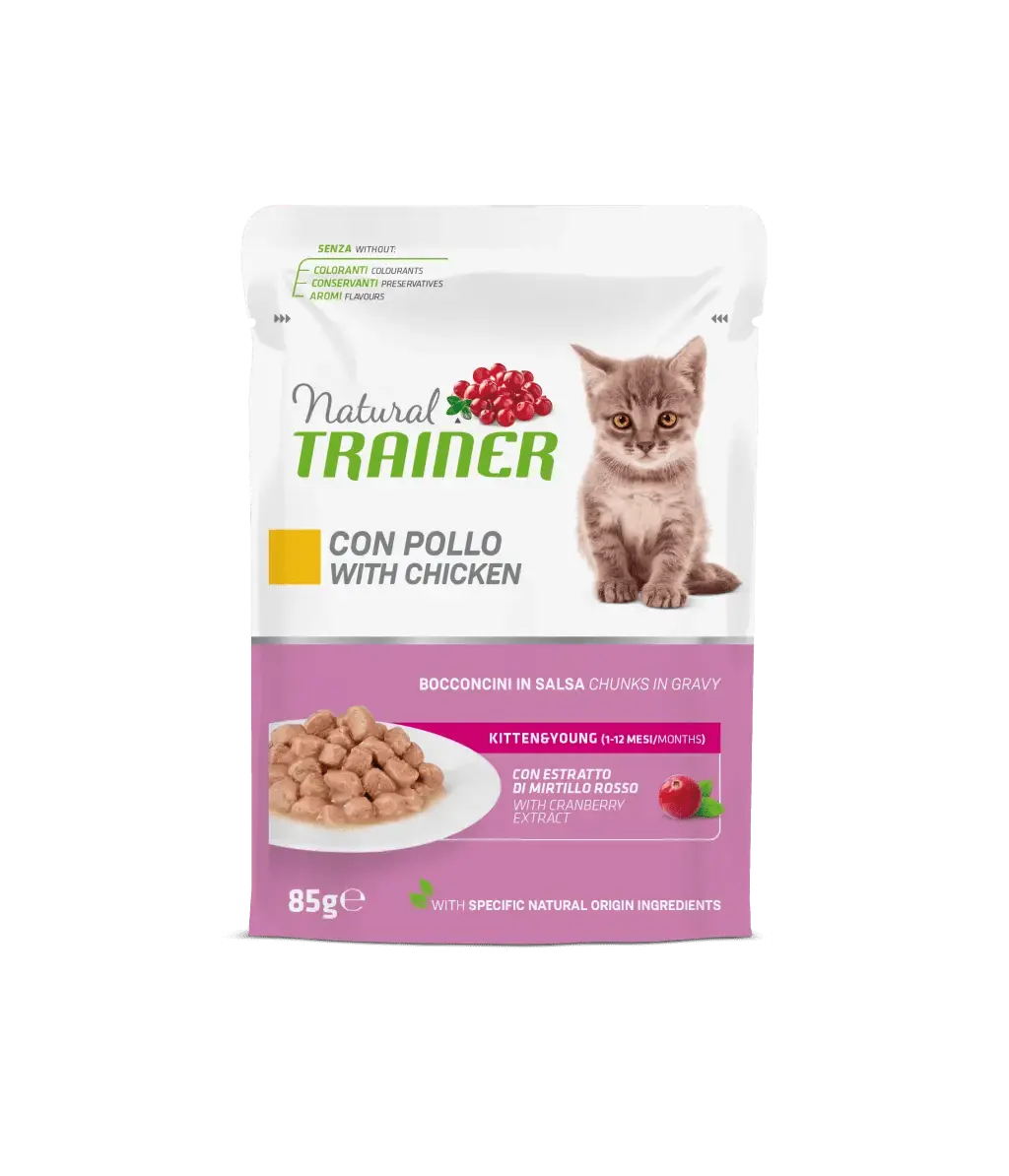Natural Trainer, Kitten & Young cu Bucati de Pui in Sos, 85 g