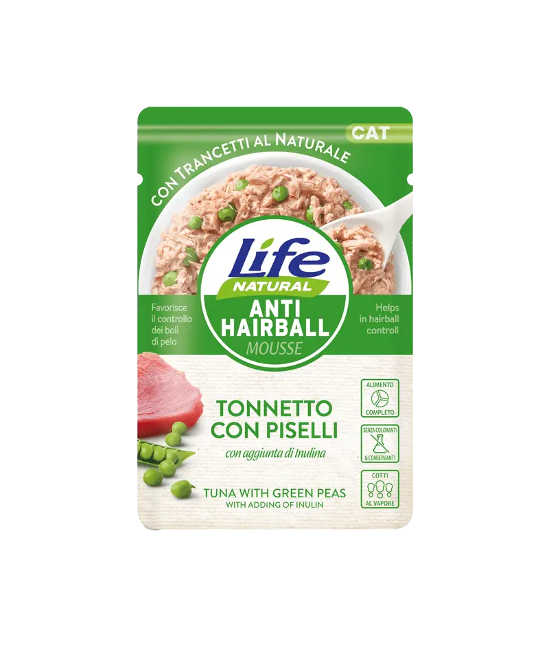 Hrana Umeda Pisici, Life Natural AntiHairball Mousse Ton si Mazare, 70 g