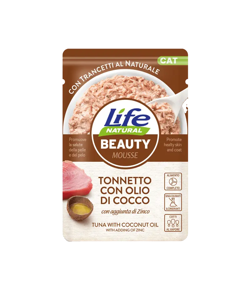 Hrana Umeda Pisici, Life Natural Beauty Mousse Ton si Ulei de Cocos, 70 g