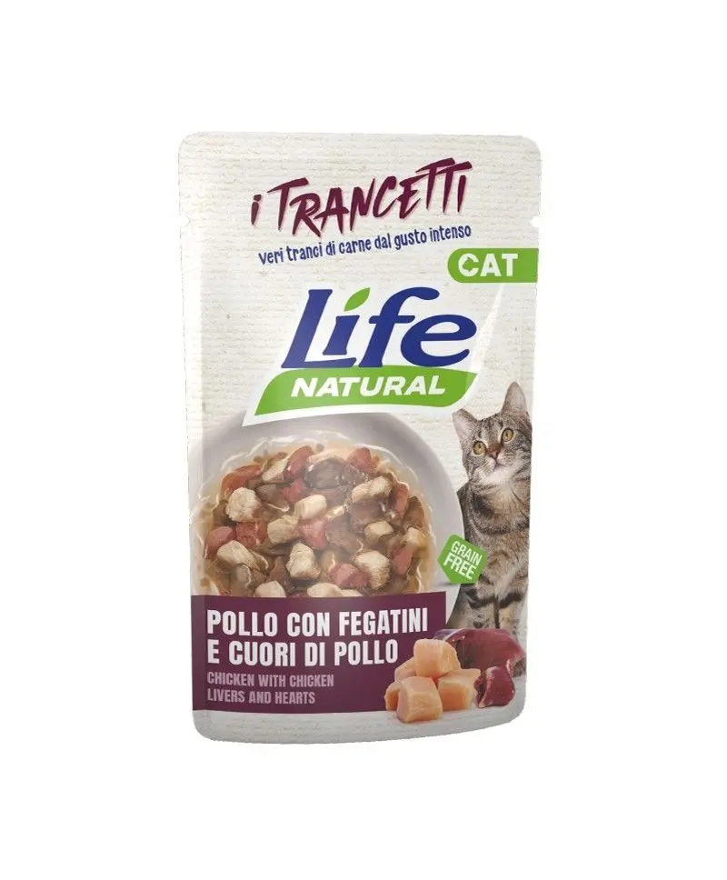 Hrana Umeda Pisici, Life Natural Adult, Pui cu Ficat si Inimi Bucati, 55 g