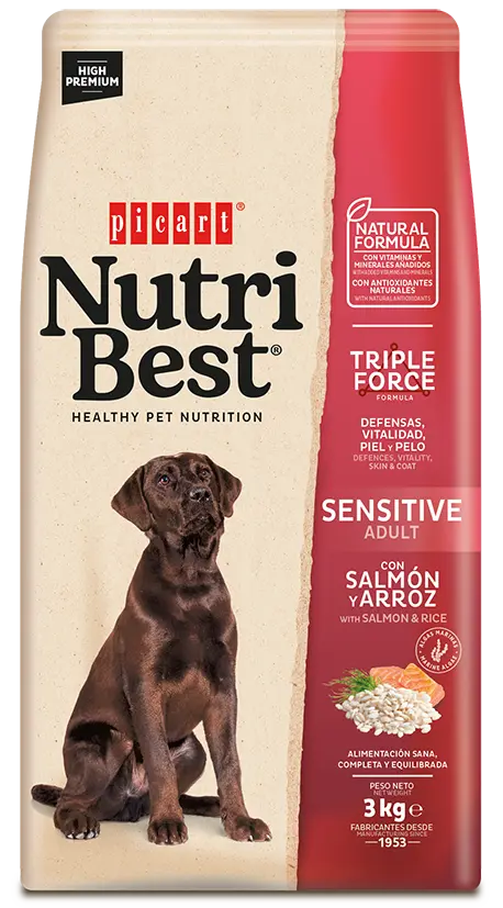 Hrana Uscata Caini Premium, NutriBest Adult Dog Sensitive, Somon si Orez, 3 kg