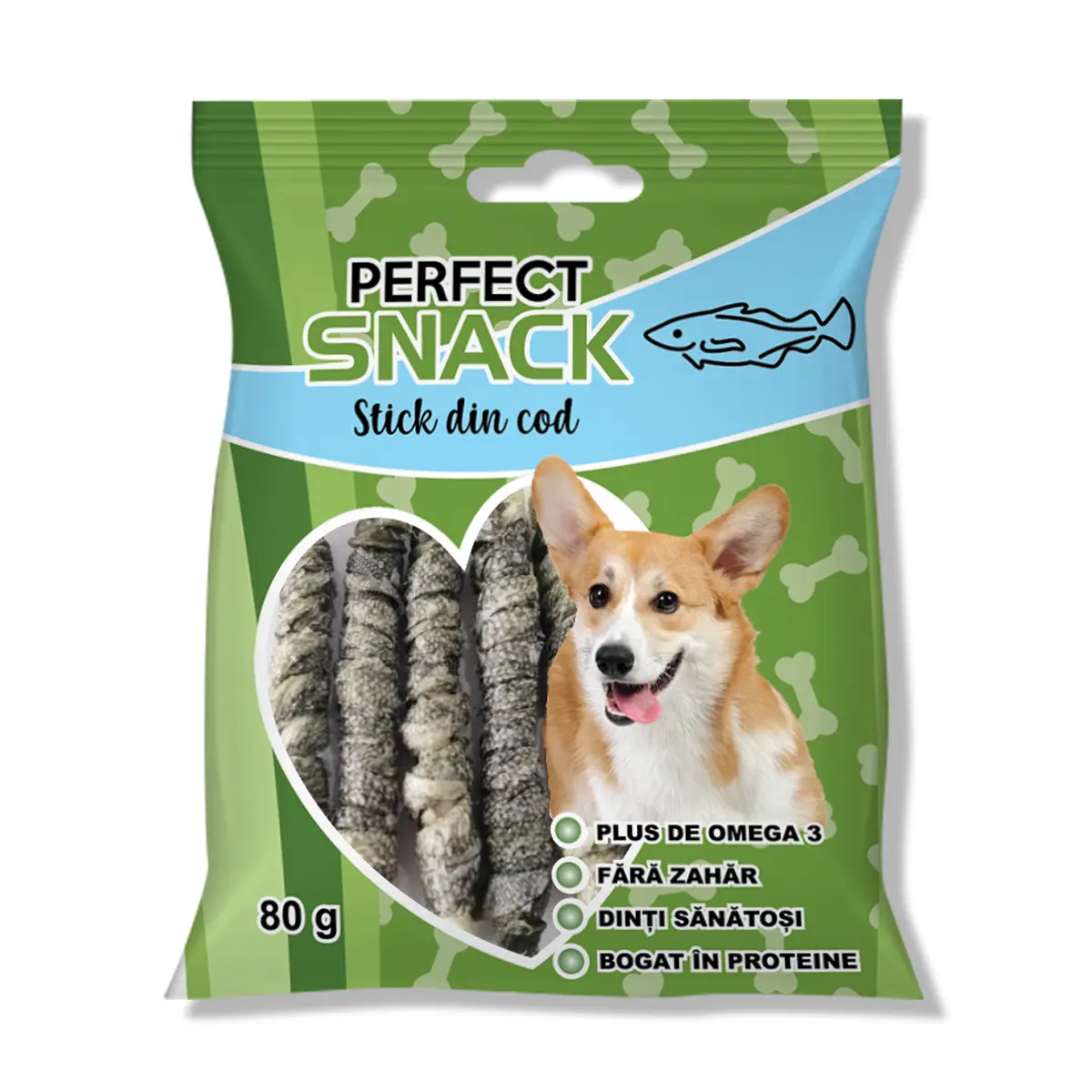Hrana complementara pentru caini, Perfect Snack, stick din cod, 80 g