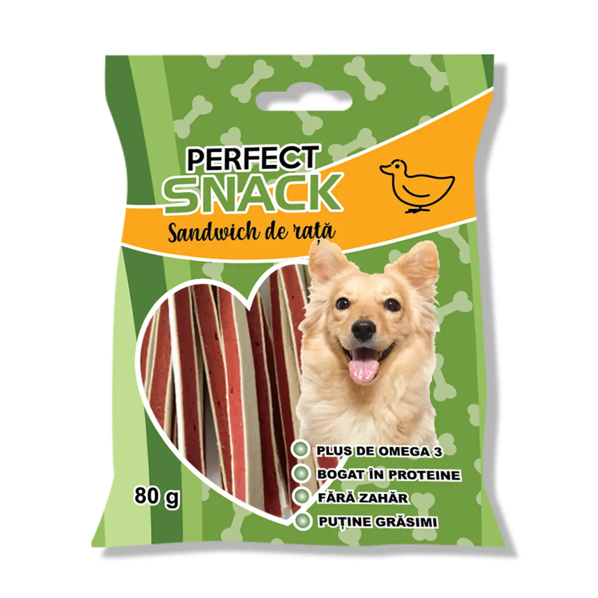 Hrana complementara pentru caini, Perfect Snack, sandwich de rata, 80 g