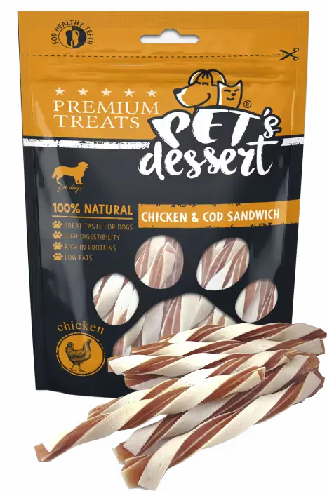 Pet's Dessert Dog Chicken & Cod Sandwich, 80 g