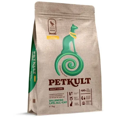 Hrana uscata Petkult Adult Care Balanced Life All-Cat pentru pisici, cu pui, 7 kg