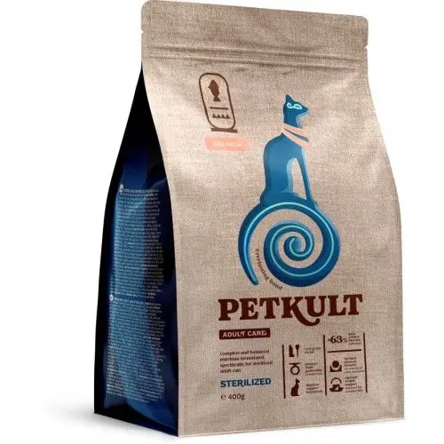 Hrana uscata Petkult Adult Care Sterilized pentru pisici, cu continut ridicat de somon, 400 g