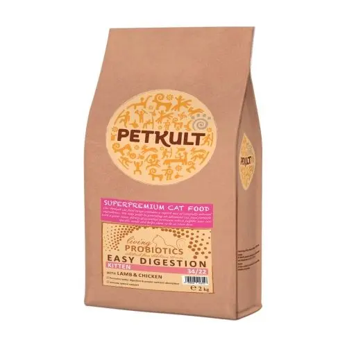 Hrana uscata pentru pisici Petkult Probiotics Kitten cu miel si pui, 2 kg