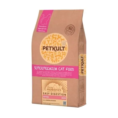Hrana uscata pentru pisici Petkult Probiotics Kitten cu miel si pui, 7 kg