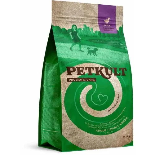 Hrana uscata caini, Petkult Probiotic Care Adult, talie mica, rata, 2 kg