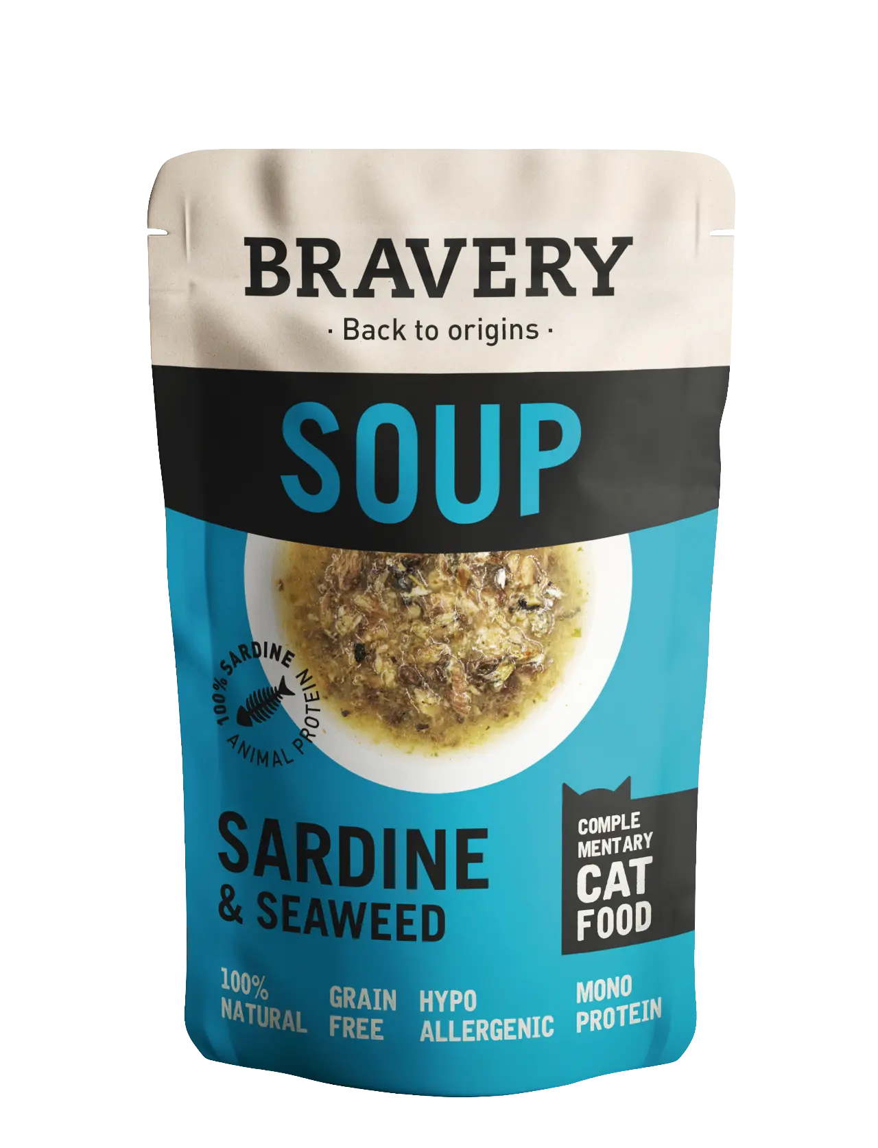Hrana Umeda Pisici, Bravery Soups Cat, Sardine si Alge, 40 g