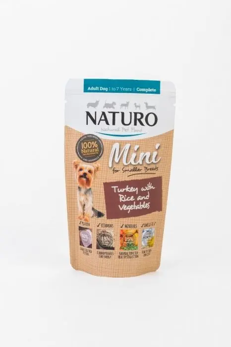 Pouch Naturo Dog Adult Mini cu Carne de Curcan si Orez, 150 g