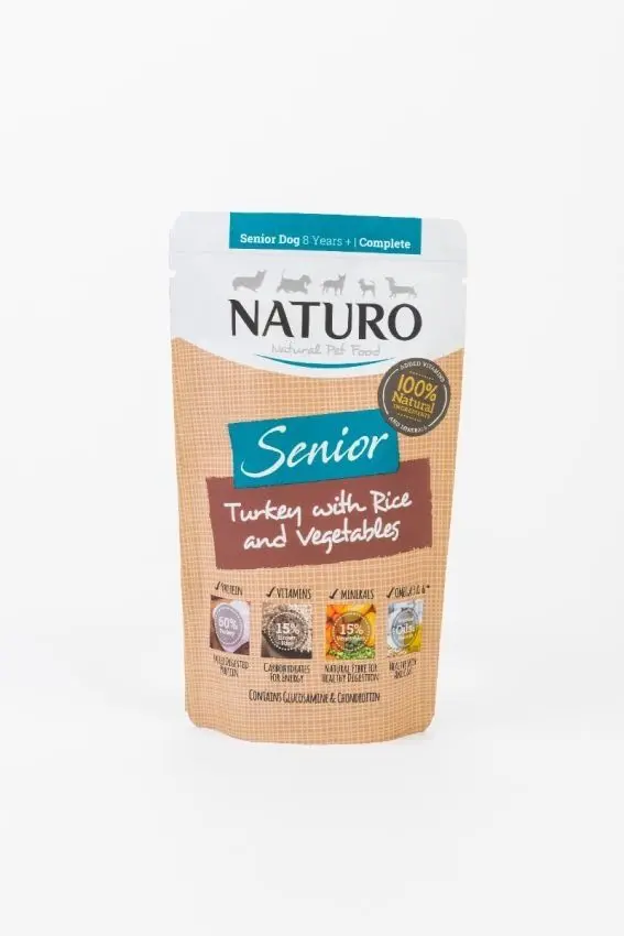 Pouch Naturo Senior cu Carne de Curcan, Orez si Legume, 150 g