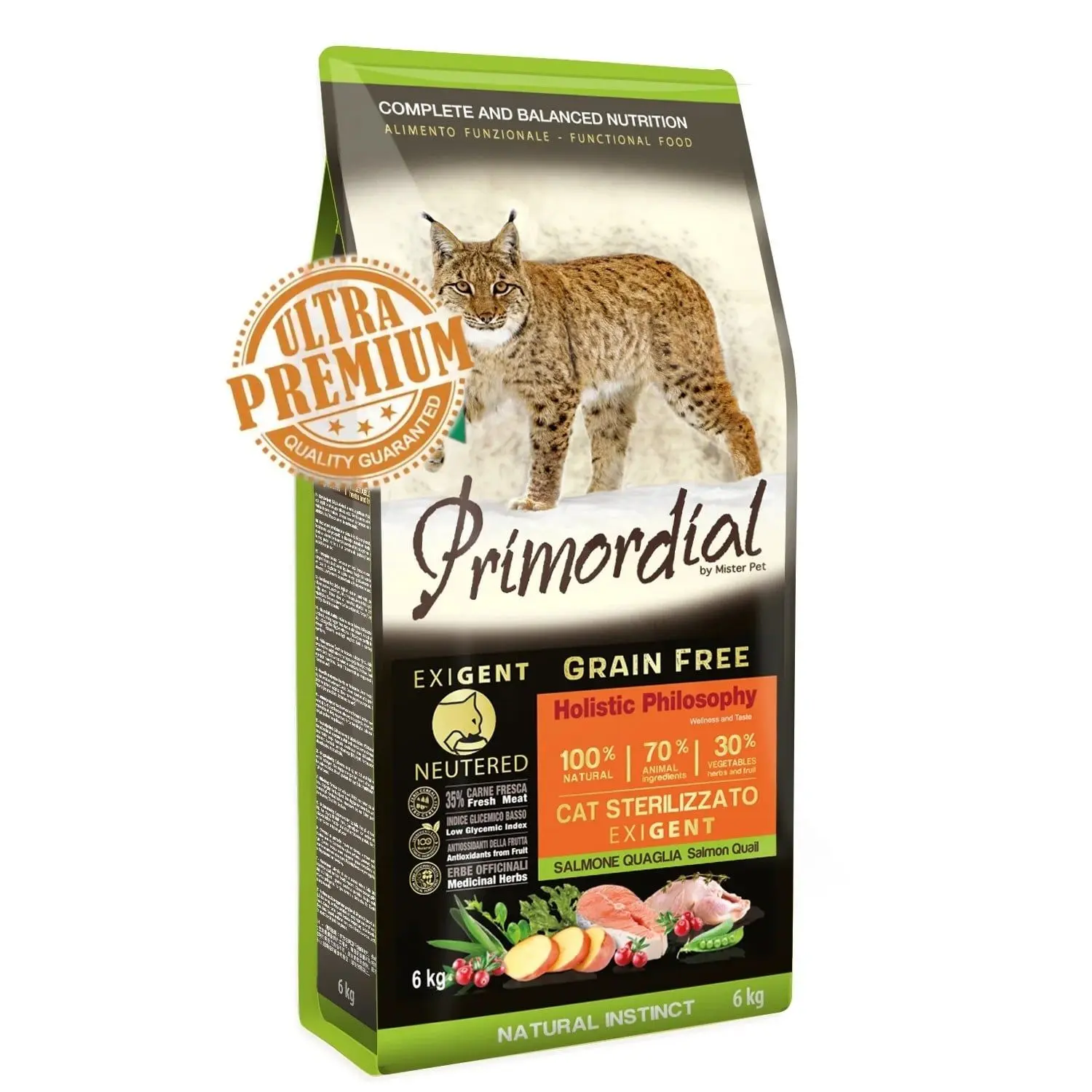 Primordial Grain-Free Holistic Cat Adult Sterilizat, Exigent Somon & Prepelita, 2 kg