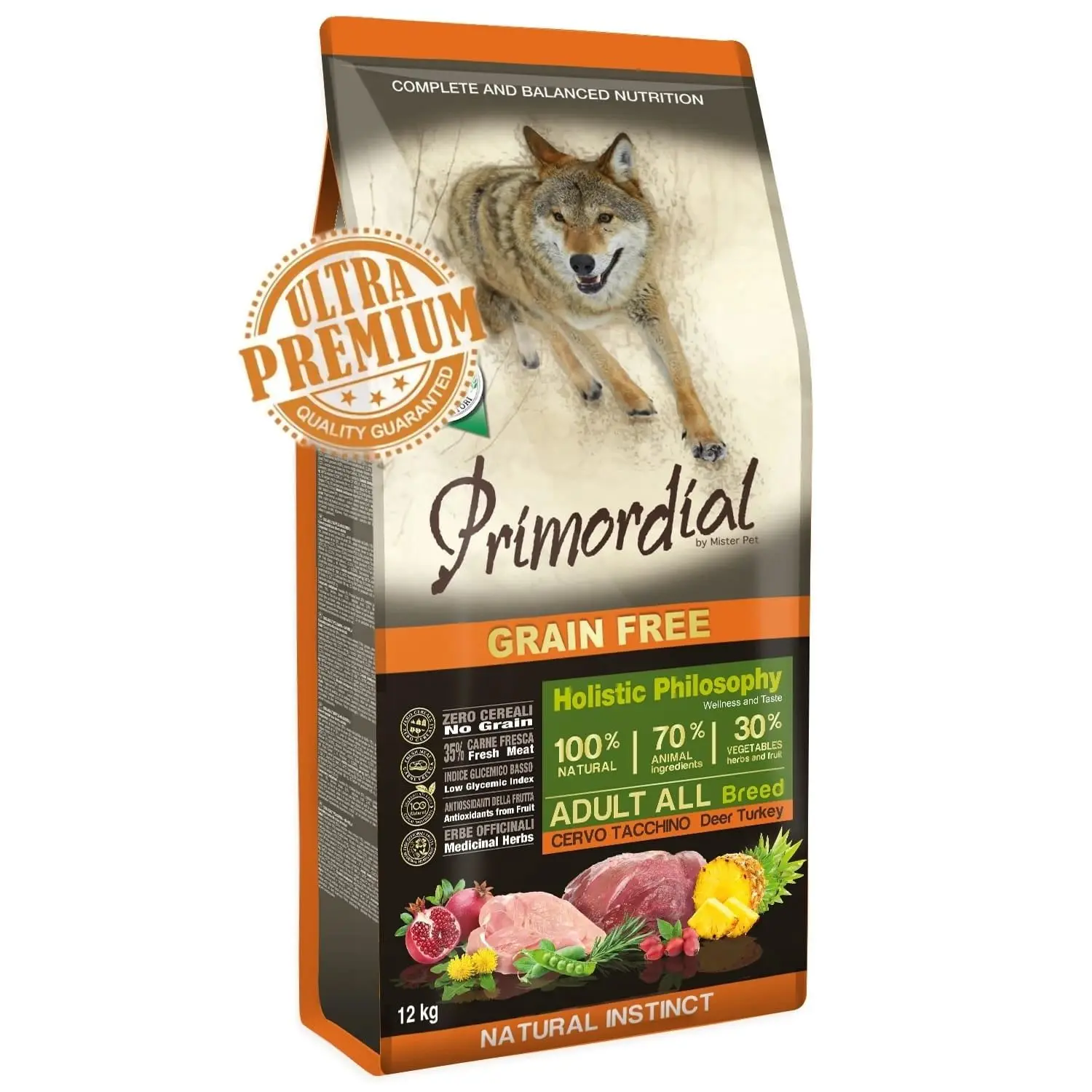 Primordial Grain-Free Holistic Dog Adult, Caprioara & Curcan, 12 kg