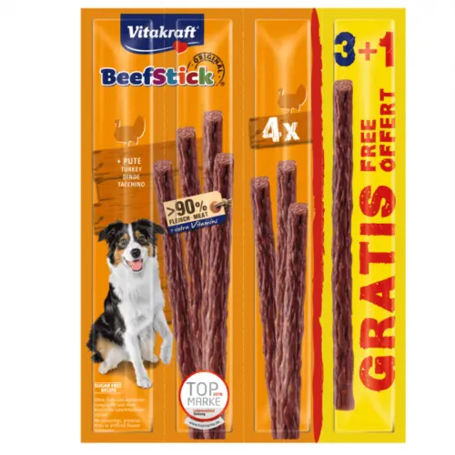 Recompense Caini Vitakraft BeefStick Curcan, 3+1 PROMO, 48 g