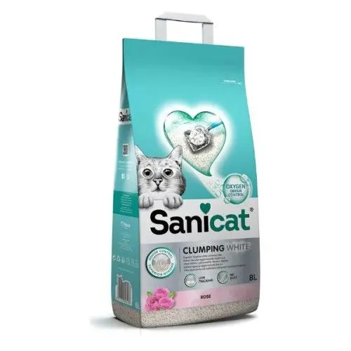 Nisip pentru litiera, Sanicat Clumping White Rose, bentonita, 8 L/ 6.8 kg