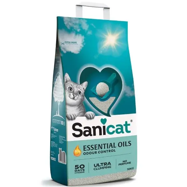 Asternut pentru pisici, Sanicat Essential Oils White, neparfumat, 10 kg