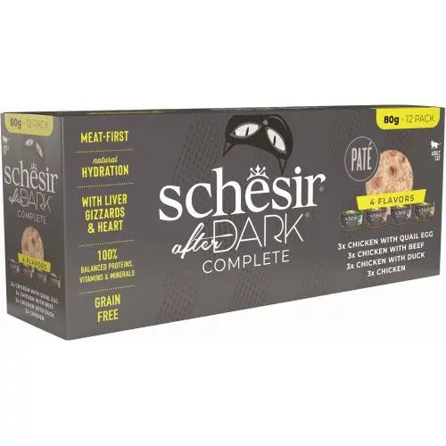 Hrana umeda pisici, Schesir After Dark Cat Multipack Pate, 12x80 g