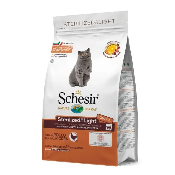 Hrana uscata pisici, Schesir Cat Sterilized Monoprotein Pui, 400 g