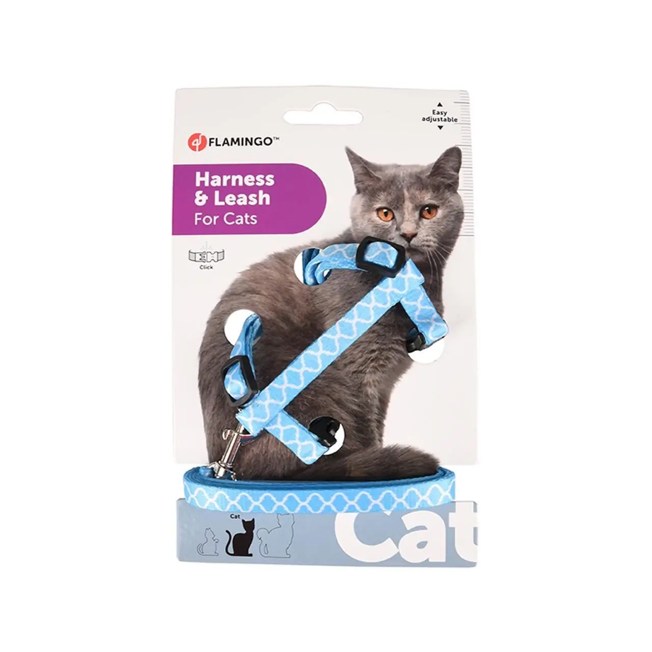 Set Ham & Lesa pentru Pisica, Flamingo Amsi Blue, 20-35 cm x 10 mm