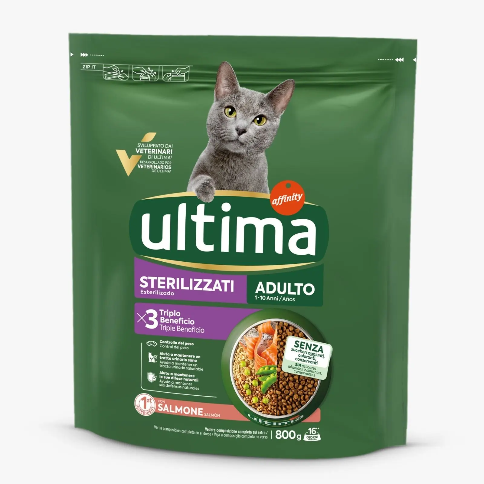 Hrana uscata pisici, Ultima Cat, Adult Sterilizat Somon, 800 g