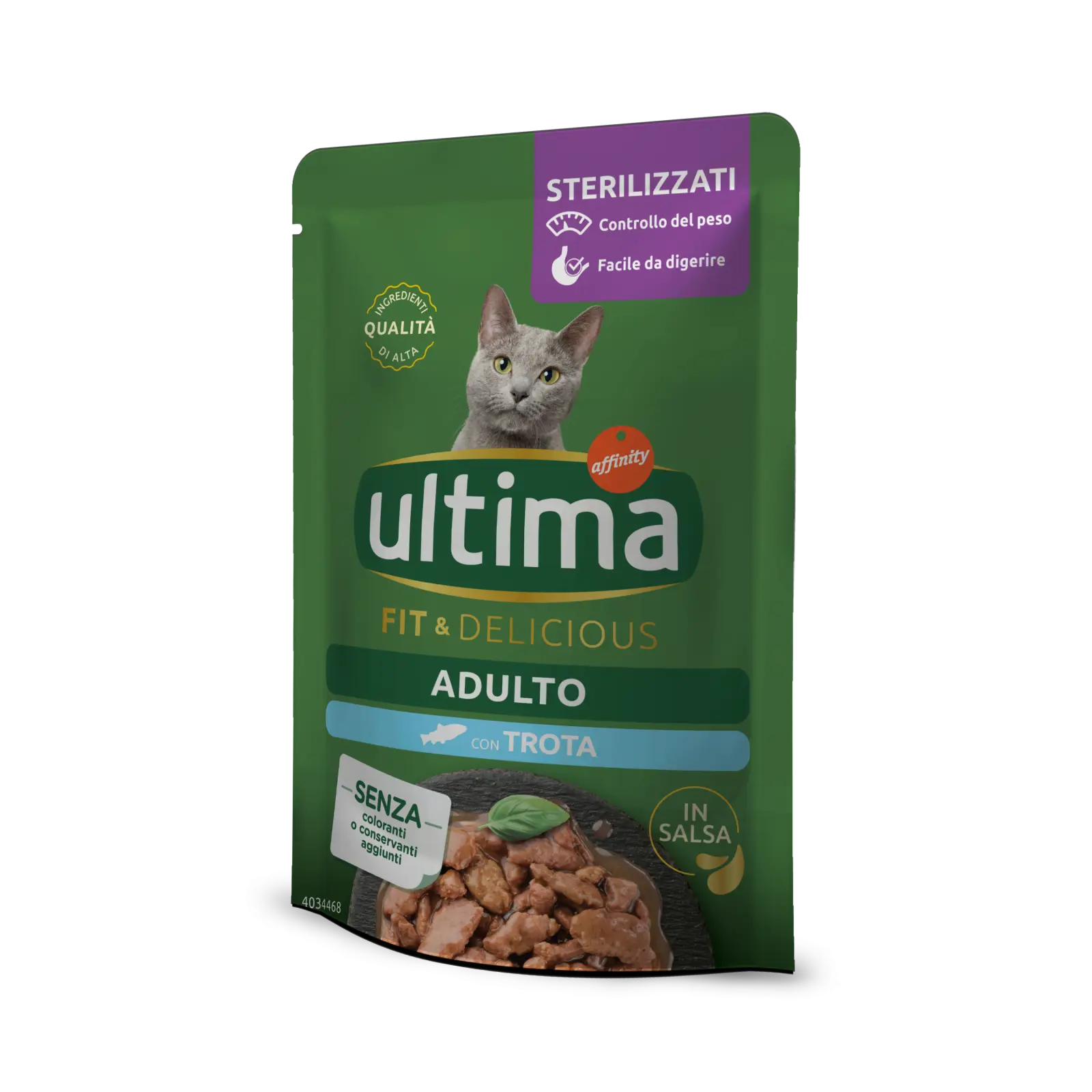 Hrana umeda pisici, Ultima Cat, Adult Sterilizat Fit & Delicious Pastrav, 85 g