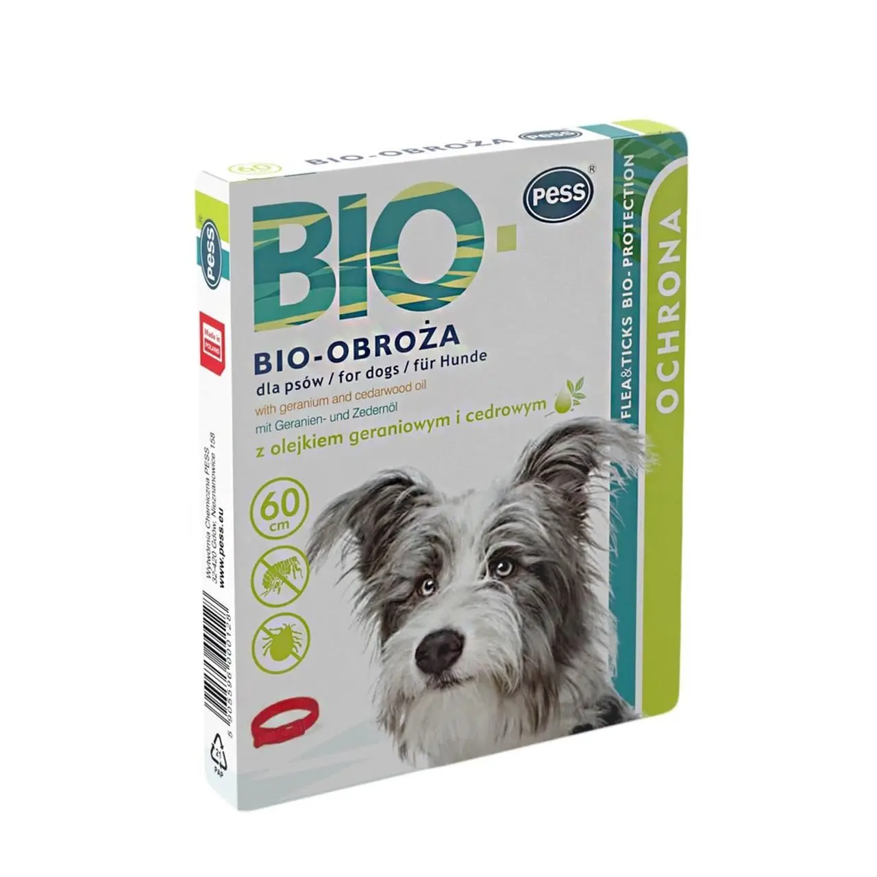 Zgarda Antiparazitara Caini PESS Bio cu Geranium si Cedru Rosu, 60 cm