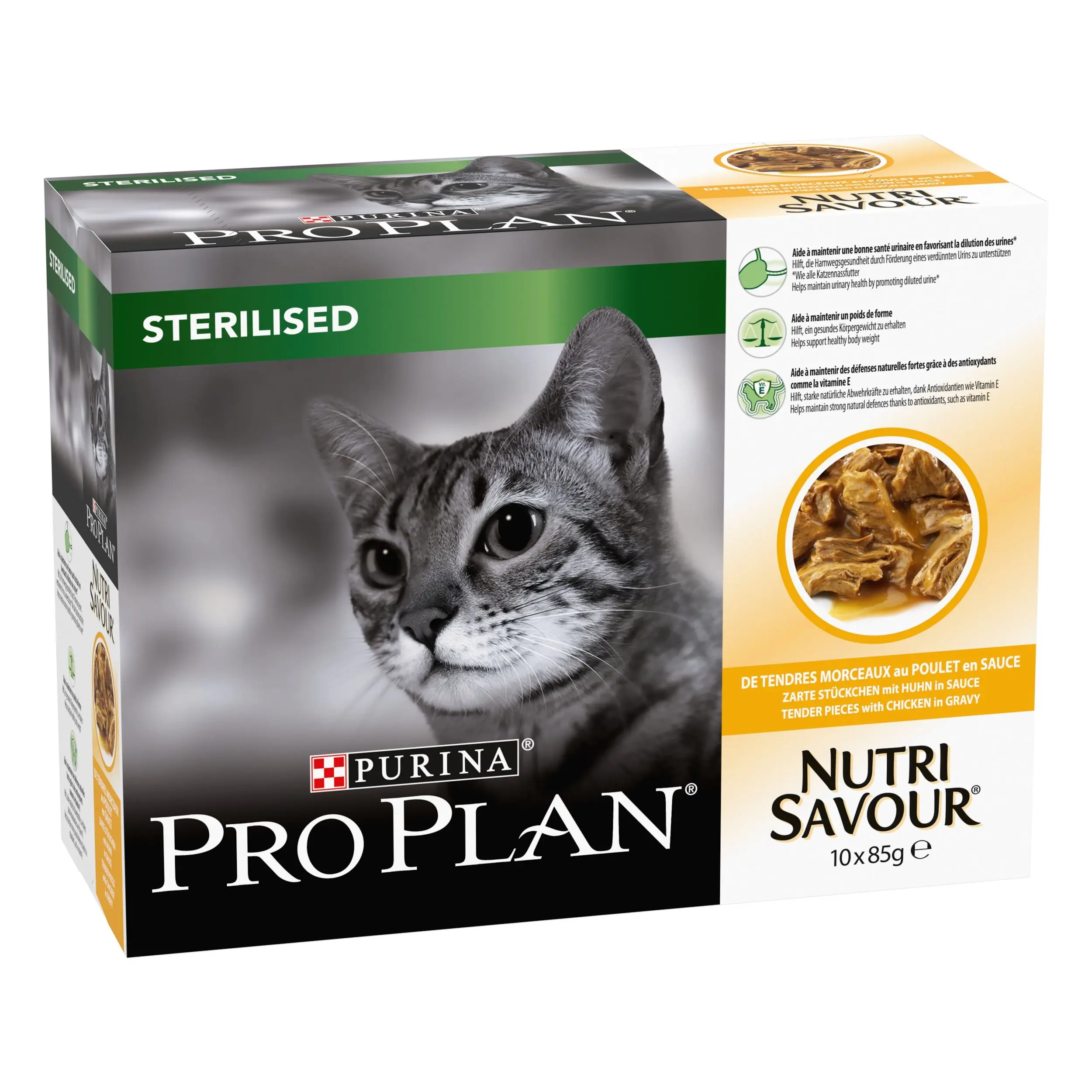 PURINA PRO PLAN STERILISED NUTRISAVOUR, Pui, 10x85 g