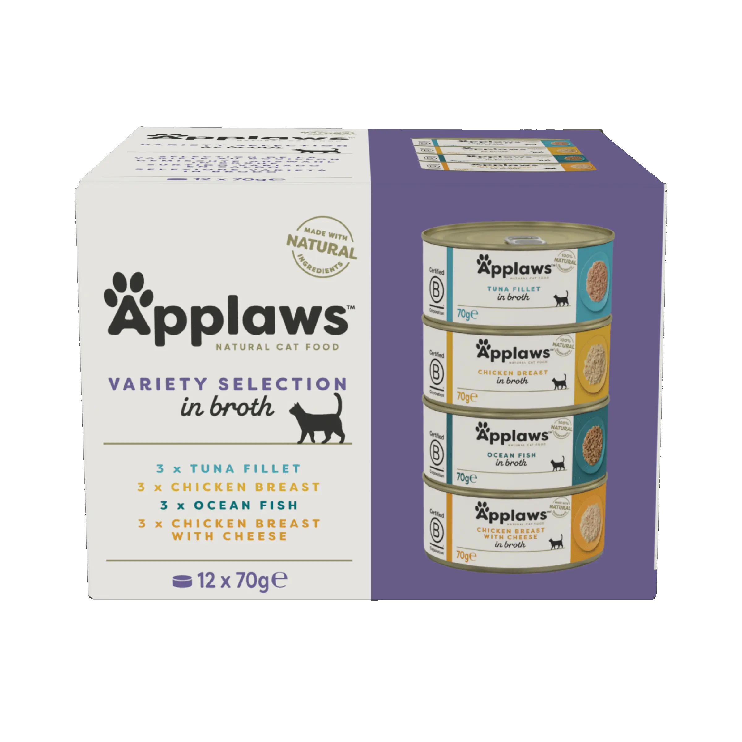 Hrana umeda pisici, Applaws Cat Adult Cu Ton, Pui & Peste Marin, Multipack Conserve, 12 x 70 g