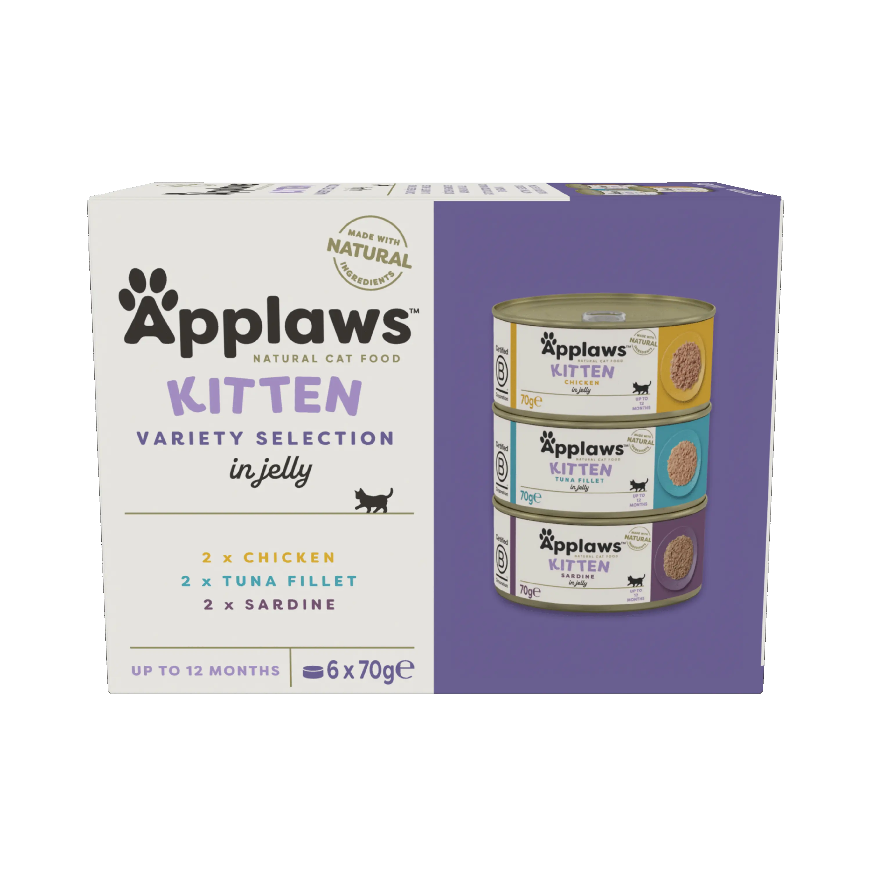 Hrana umeda pisici, Applaws Cat Junior Cu Pui, Ton & Sardine, Multipack Conserve, 6 x 70 g