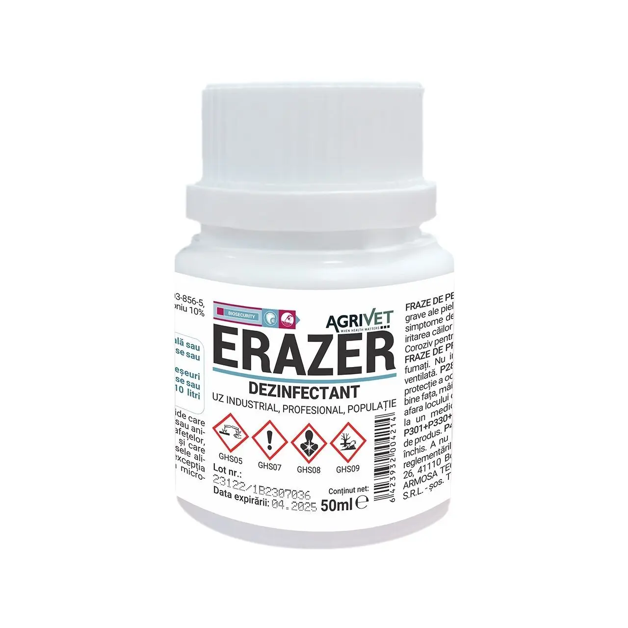 Dezinfectant Erazer Tripla Actiune, pentru Unitati Sanitare, 50 ml