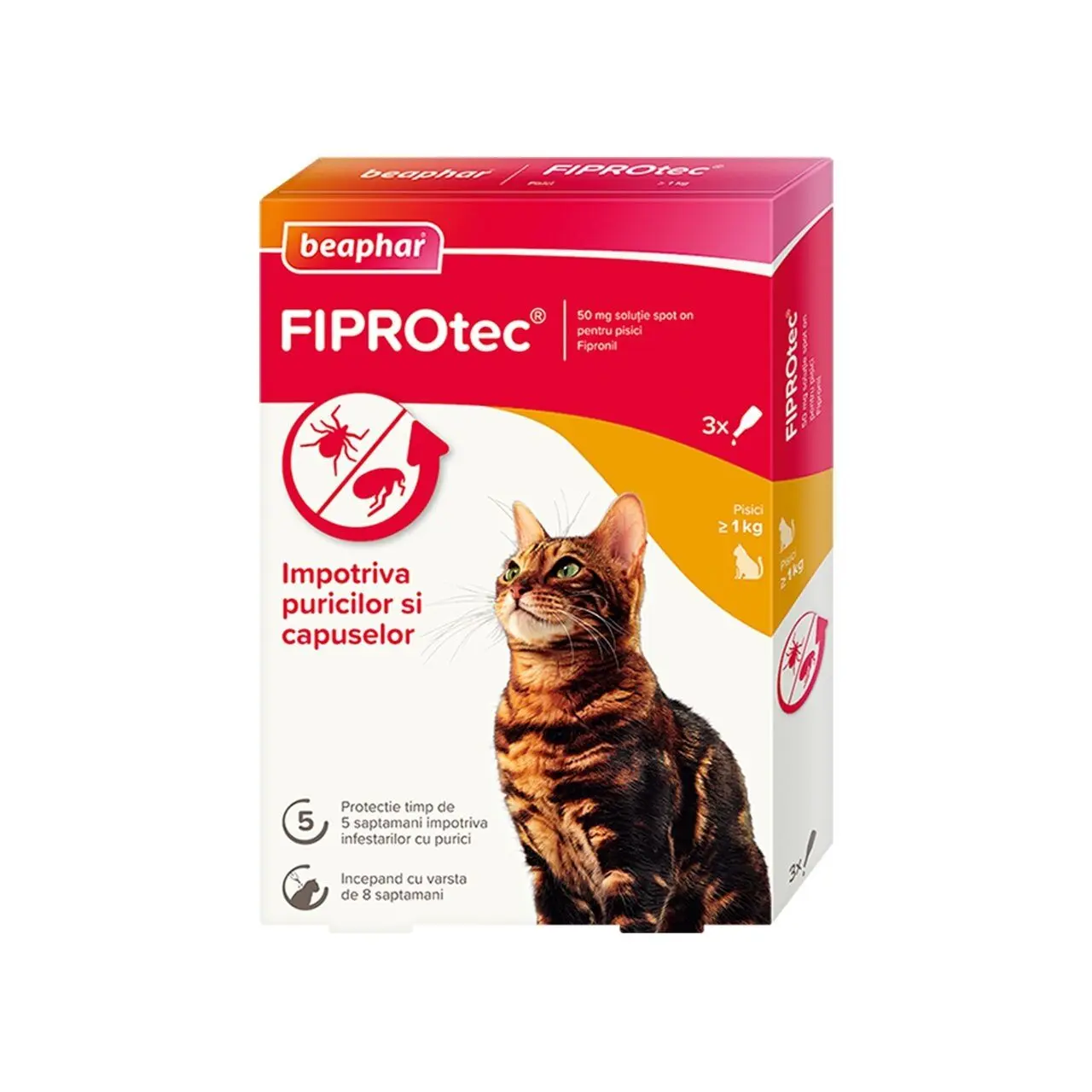 Pipete Antiparazitare Pisici Fiprotec, Beaphar, >1kg/ 3 pipete x 0.5 ml