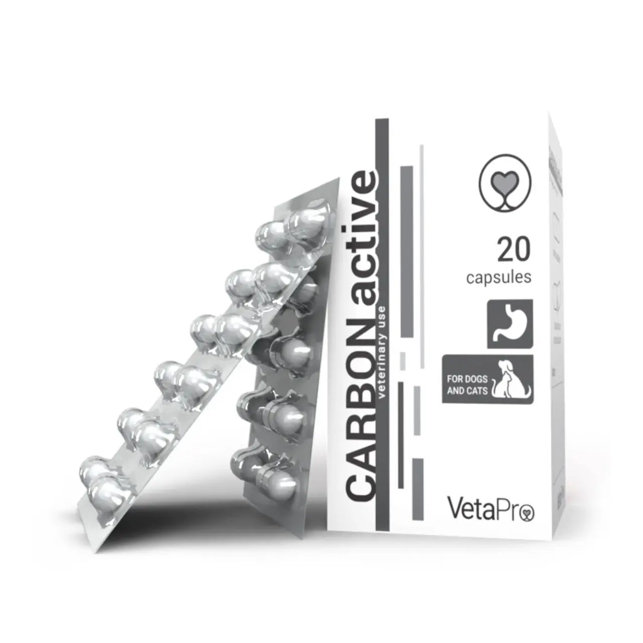 Vetapro Carbon Active, Suport Gastrointestinal Caini si Pisici, 20 capsule
